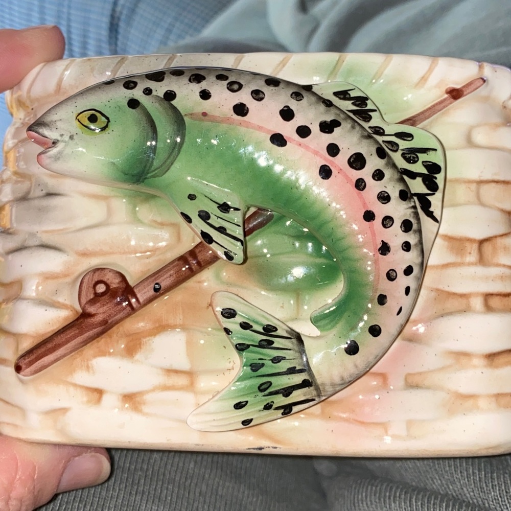 Vintage ceramic planter trout basket